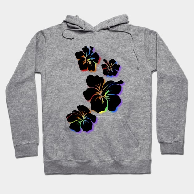 Hibiscus black with rainbow accents Hoodie by Danispolez_illustrations